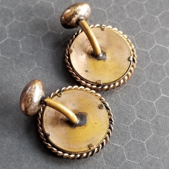 Relisted -Antique photo cufflinks gold tone photograph sepia - Picture 8 of 11
